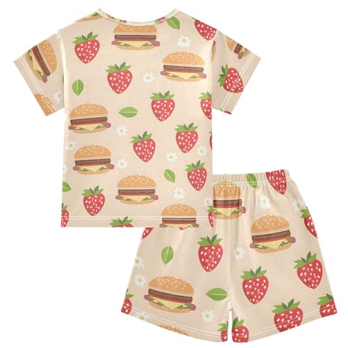 ALAZA Strawberry Hamburger Flower Floral Pajamas Short Sleeve 2 Piece Sleepwear Top and Bottom Pajama Set Unisex2