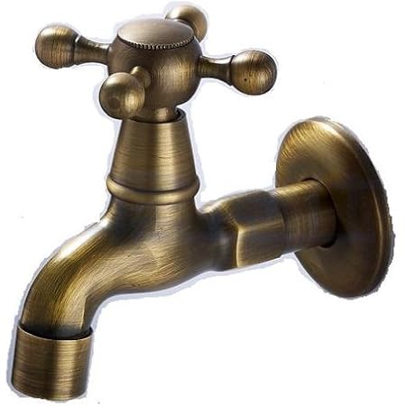 Amazon アンティーク 水道 蛇口 十字取手 銅製 横水栓 Diy ブロンズ エクステリア 屋外水栓