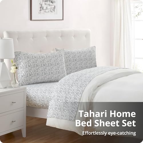 Image of Tahari Home Cotton Flannel 4-Piece Bedding Set, Full, Floral Gray