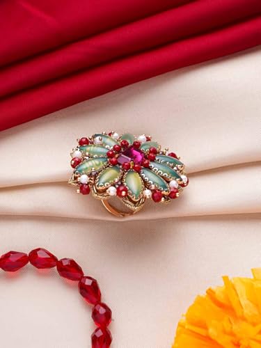 Image of SANJOYA Gold Plated Traditional Embroidered Jewellery for Women & Girls | Stone Studded Wedding, Festive, Mehendi, Sangeet Collection | Necklace, Earrings, Maang Tikka, Bracelet & Ring