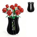 Wooden Vase for Lego Flowers, Puzzle Lego Vase for Rose Flower Bouquet Building Set, Black Display Stand for Lego Botanicals Flower Lovers, DIY Gift for Mom and Kids Friends