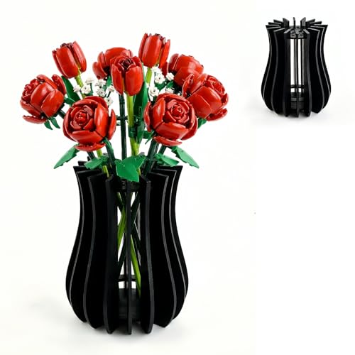 Wooden Vase for Lego Flowers Puzzle Lego Vase for Rose Flower Bouquet Building Set Black Display Stand for Lego Botanicals Flower Lovers DIY Gift for Mom and Kids Friends