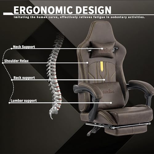 Image of Gaming Chair with Footrest Ergonomic Computer Chair Massage Lumbar Cushion, Racing Video Game Chair Adjustable Rocker Recliner Executive Office Desk Chair Pu Leather for Adults, Brown