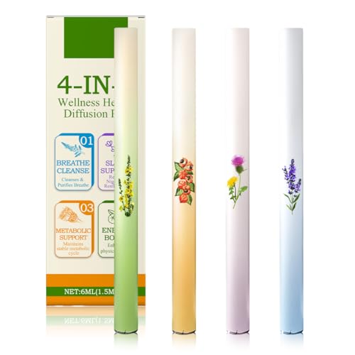 NHPY 4 Stück Herbal Purifier Diffuser Pen Mullein Kräuter Lungenreinigung Mullein Lung Purifier Natürlicher Kräuterinhalator Mit Königskerzenblatt Aromatherapie