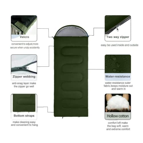 Bolsas de Dormir para Camping para Adultos - Bolsa de Dormir Compacta para Senderismo, Mochilero, Clima Frío y Cálido - Ligera y Plegable para Viajes en Verano e Invierno - Para Niños y Adultos, 1 y Doble 2 Personas miniatura 5