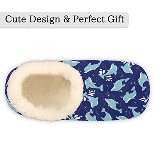 Cute Dolphin Women Closed Back House Slippers, Cartoon Dolphin Womens Mens Winter Indoor Slippers, Soft Cozy Warm Fuzzy Memory Foam Anti-Slip Slippers3