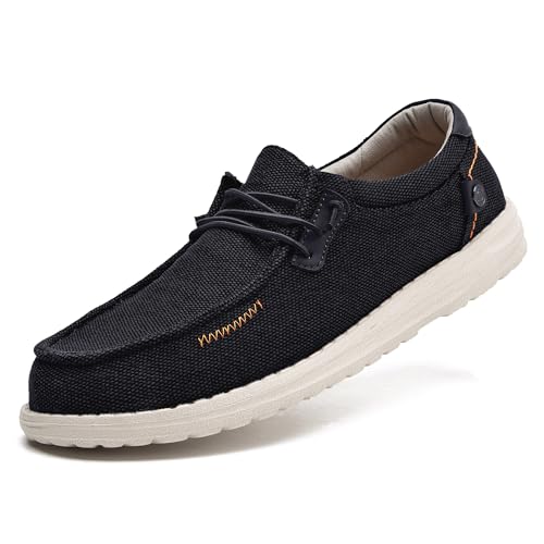 Image of Men's Canvas Loafers, Slip On Casual Shoes | Hands Free, Lightweight, Comfortable, Breathable Upper, Walking Shoes, Stretch, Travel, Vacation, Everyday Wear