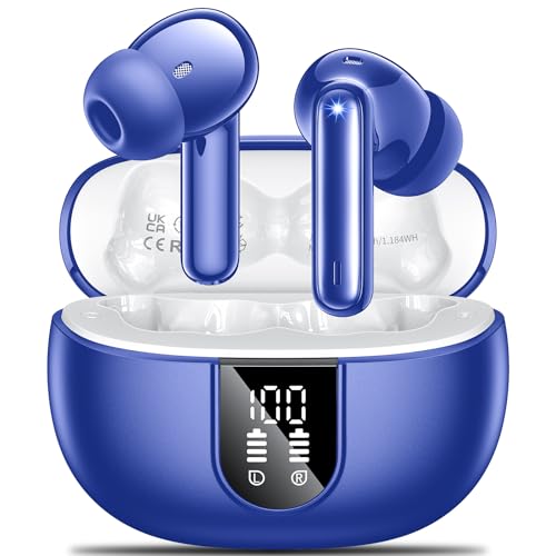 Wireless Earbuds,Wireless Earphones Bluetooth 5.3 in Ear with 4 Mic ENC Calls Noise Cancelling Wireless Headphones Mini LED Display HiFi Stereo 42H Playtime Bluetooth Earbuds IP6 Waterproof Blue
