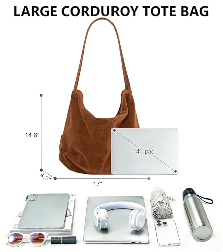 Image of 2026 Corduroy Tote Bag with Zipper Large Casual Handbags Shoulder Purse for Women