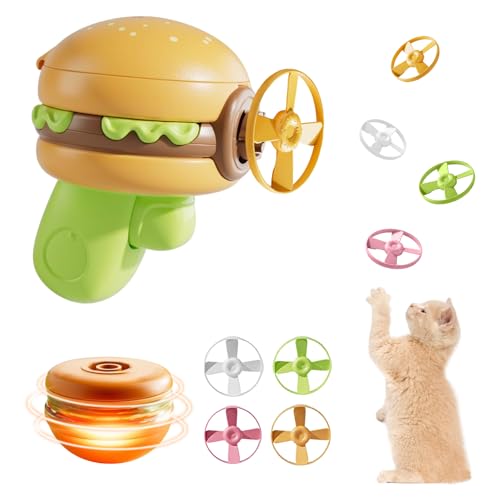TZQFROCE Katzenspielzeug Cat Fetch Toy Set Haustier Spielzeug mit 1 Launchers und 4 Bunte Propeller Disc, 1 Spinning Hamburger Spielze-UG Kätzchen Tracking Spielzeug für Interactive, Training, Jagen
