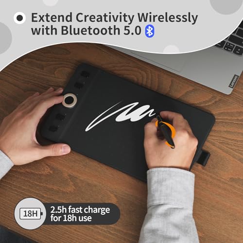 Bluetooth Drawing Tablet GAOMON WH851 8 x 5 inches Graphics Tablet, Digital Art Tablet Supports 16384 Levels, Intuitive Dial with 8 Shortcut Keys, Type-C Port, Work with Windows & Android & Mac