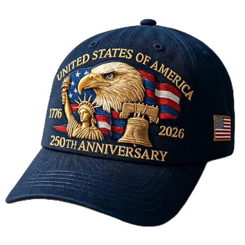 Eagle & Liberty – United States 250th Anniversary Hat, Adjustable Anniversary Retro Washed Cap for Men Women (Blue)