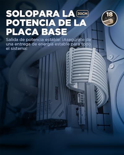 AsiaHorse Cable de extensión PSU, Kit de Cables con Funda para GPU/CPU,16AWG Extensiones de Cable de alimentación con peines de Cable,Gestión de Cables 24PIN/ (6+2) Pin/ (4+4) Pin, 30CM, Blanco Puro - imagen 6