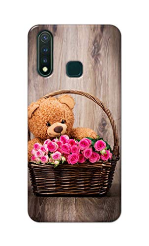 Image of PRINTFIDAA Roses and Teddy Bear in The Wicker Hard Back Cover for Vivo Y19 / Vivo U3 (6.53 inch) Back Cover -(P6) KAT1004