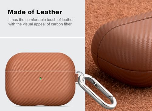 Image of Haobobro Leather Case - for AirPods Pro 3 Case Cover with Keychain - Selected Skin-friendly Leather, Carbon Fibre Texture, Handmade Shockproof Hard Cover for AirPods Pro 3rd Generation Earbuds - Brown