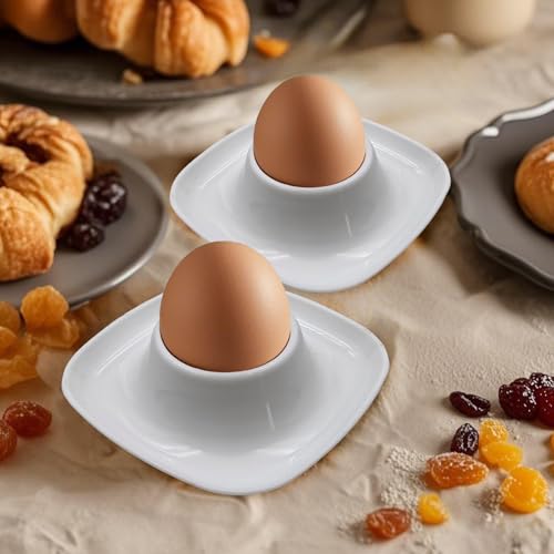 ZYDYRX Qaixwuyi 8 Stück Eierhalter Set Eierbecher Weiß Stapelbar Eierbecher mit Boden Melamin Eierteller Eierplatte Eierbehälter Eierträger Eierständer für Restaurant Frühstückset Zuhause Küche – Bild 6
