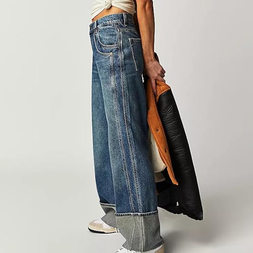 Baggy Jeans for Woman Trendy Y2k Wide Leg Denim Pants Simple Basic Denim Pants Lounge Soild Trouser with Pockets4