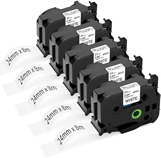 Fimax TZe-251 24mm Label Tape Replacement for Brother P-Touch Label Printer Tape TZ-251 Laminated Tape Black on White, for PT-D600 PT-P710BT PT-P750W PT-E550WVP PT-P900W Label Maker, 5-Pack