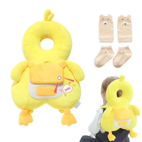 Image of Baby Head Protector Backpack with Knee Pads | Adjustable Safety Pillow for Crawling & Walking Toddlers 6-36 Months, Breathable Infant Travel Essentials (Duck-A)