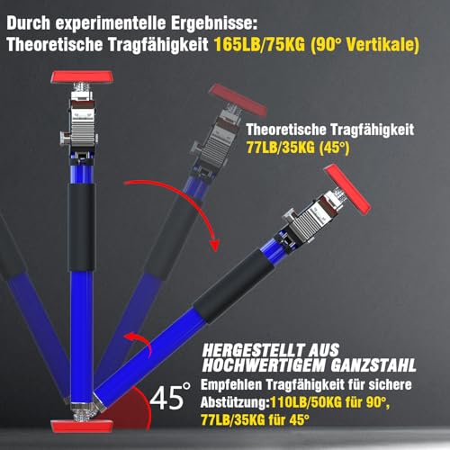 3-H Türspanner Zargenspanner, Teleskopstützen 40-70 cm bis 50 kg, Türzargenspanner Einhandstütze, Montagestütze Höhenverstellbar Stufenlos Türspreizer bis 45°, Stahl Baustütze Teleskopstange (Blau)
