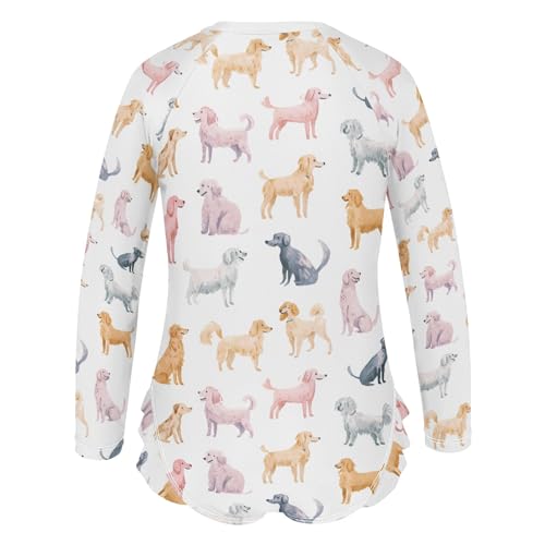 Cute Dog Pattern Girls Long Sleeve Swimsuit Rash Guard One Piece Bathing Suits Zipper 3-12T3