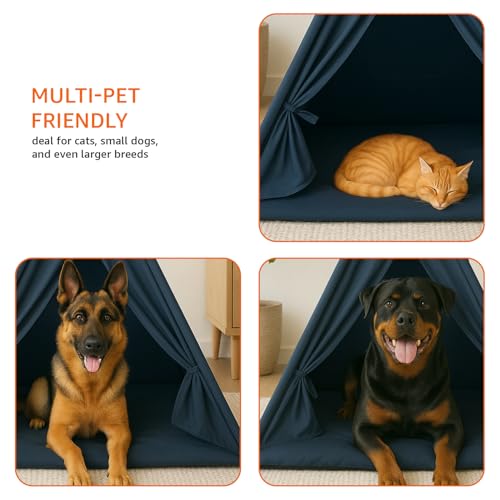 Image of Amazon Basics, Pet Soft Fabric Tent and Teepee, Cozy and Comfortable, Cushion Floor and Windows, Soft Cushion Base, Pet Home for All Dogs and Cats (Large) (Multi-Color)