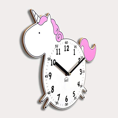 Bezit Silent Kids Wall Clock - Unicorn Wooden Clock For Home, Nursery, Office, Baby Room - Non-Ticking, Decorative, Cute (Pink Unicorn) #TOP1