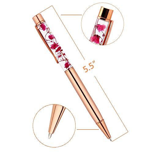 Rose Gold Ballpoint Pen,4 Pieces Metal Ball Pens Dynamic Liquid Flower Pen Black Ink Pen Refills for Office Rose Gold Desk Supplies - Thumbnail 5