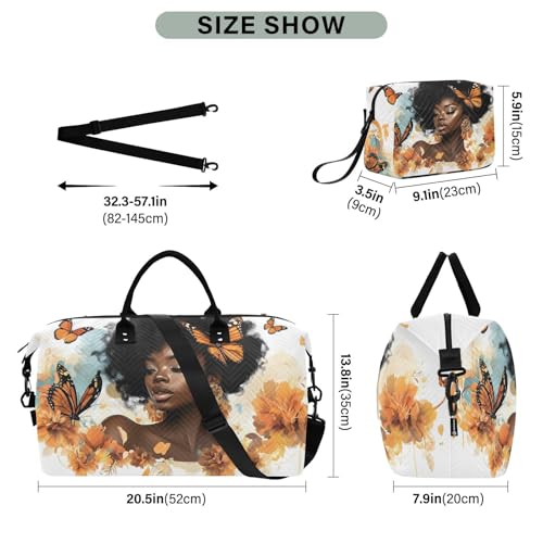 Duffle Bag Woman African Butterfly for Travel, Gym Bag with Multiple Interior Pockets for Men Women Overnight Purse Included 20.5 x 1.9 x 13.8 In3