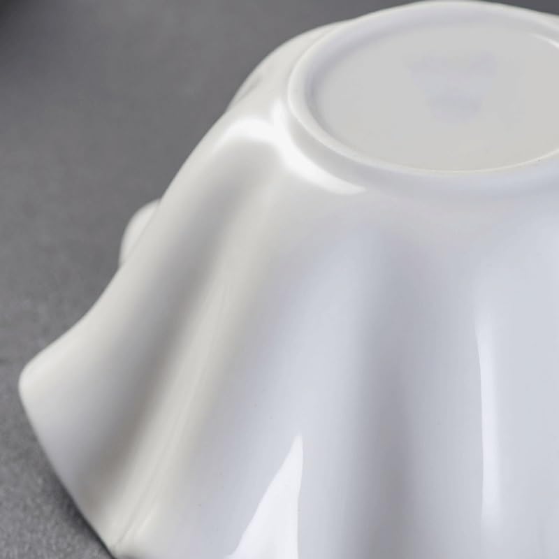 White Ceramic Bowl Rolled Edge Condiment Dish Dessert Fruits Vegetables Salad Tableware