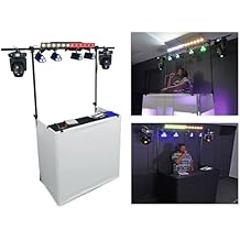 Rockville ROCKBOOTH TRUSS V2 DJ Booth Facade, 8ft Lighting Truss, 2-Tier Tables, Folds Flat into 2 Carry Bags, Black/White Scrims
