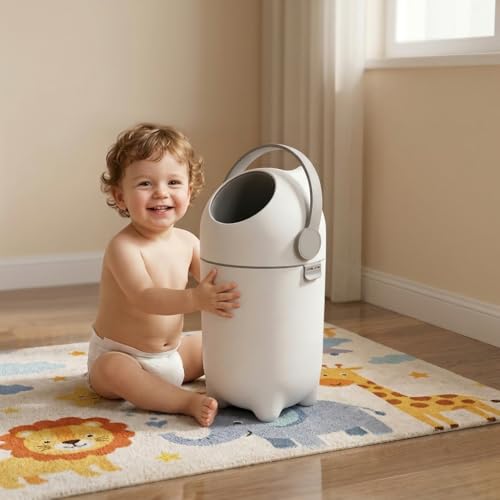 Diaper Pail Airtight Lid, Odor Control Diaper Bin Nursery Trash Can 15 Liter 4 Gallon, Baby Diaper Disposal Container Holds 16 Diapers, Plastic Diaper Waste Bin for Nursery Bathroom Bedroom (White)