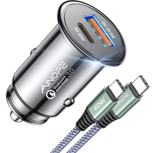 USB C Car Charger, AINOPE [All Metal] 5A/30W Fast 12V USB Car Charger PD&QC 3.0 Dual Port Car Adapter Flush Fit Compatible with iPhone 11/11 Pro/11 Pro Max/XS, MacBook, Samsung, Android and Tablets