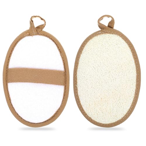 Loofah Exfoliating Body Scrubber, 2 PCS Eco-Friendly Shower Loofah Sponge Natural Egyptian Shower Loofahs Sponge for Women Men Clean Face and Body(Beige)