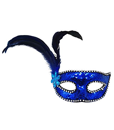 Máscara de Carnaval de Pluma Colombina, Antifaz Veneciana con Brillantina y Plumas Suaves, Disfraz de Fiesta (Azul)