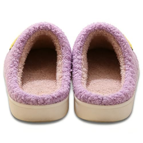 Image of Women's Men's Preppy Happy Face Slippers Comfy Warm Plush Slip-On House Slipper for Winter Indoor Soft Cushion Non-slip Fluffy Slides Slippers