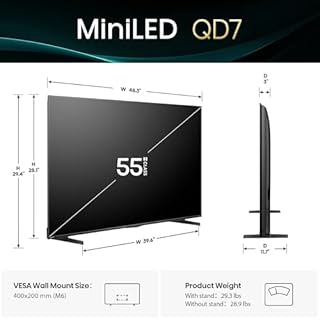 Hisense 55QD7QFM - Fire TV Smart Mini-LED 4K 55 po (modèle 2025), couleur QLED, mode de jeu PRO 60 Hz, Dolby Vision, Dolby Atmos, AI Smooth Motion avec MEMC, Alexa intégrée avec télécommande vocale