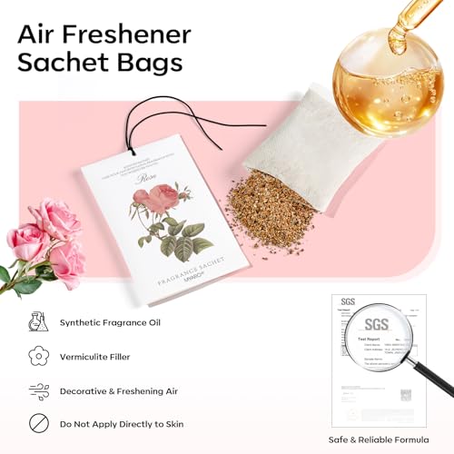 Image of MYARO 12 Pcs Rose Scented Sachets Long Lasting Room Air Freshener Odor Deodorizer Eliminating for Home Drawer Closet Clothes Storage