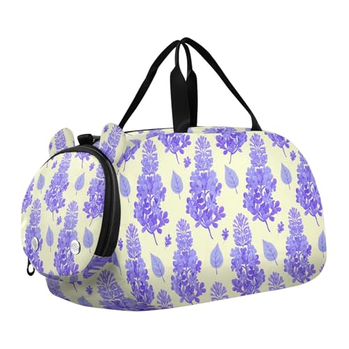Flower Purple Leaves Kids Travel Duffel Bag for Boys Girls Overnight Weekend Tote Bag with Shoes Compartment for Gym Sports Dance