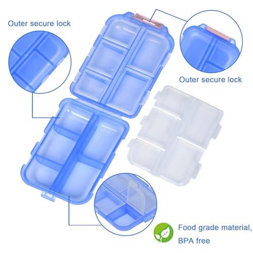 Image of Large Travel Pill Organizer with 189 Stickers, 10 Compartments Travel Medicine Organizer Travel Pill Box Pill Case for Purse Airplane Car Nurse Vacation Essentials (Blue, 1 Pack)