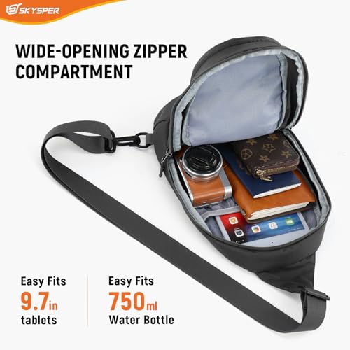 SKYSPER Sling Bag RFID Crossbody Sling Backpack Travel Cross Body Bag Shoulder Sling Daypack(Black)