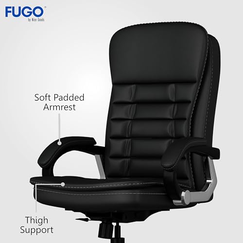 Image of FUGO FG112 Ergonomic Office Chair with Adjustable Height, Cushioned Back & Seat, Tilting Mechanism, Heavy-Duty Metal Base, Dual Nylon Casters - Ideal for Work, Gaming, Study, 3-Year Warranty (Black)