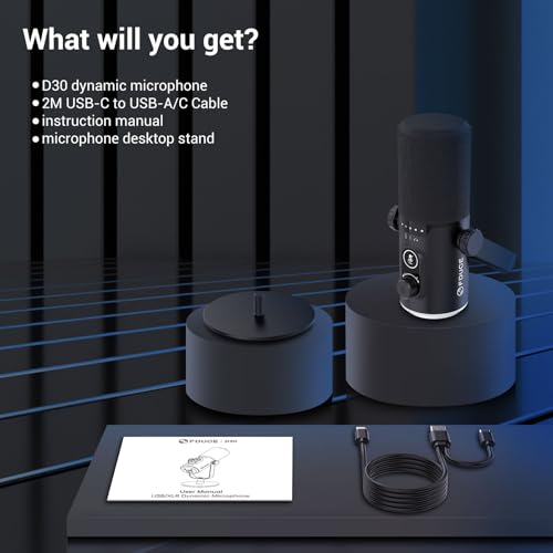 FDUCE Kit de micrófono para juegos USB/XLR, micrófono dinámico para PC para streaming de podcasting, kit de micrófono RGB para ordenador con soporte de mesa, botón de silencio y conector para - imagen 7
