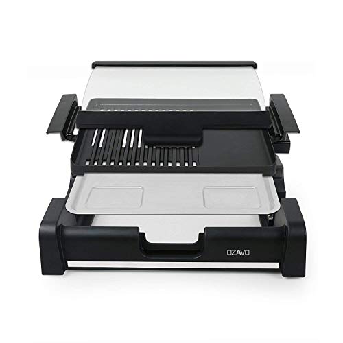 Elektrogrill OZAVO BBQ Tischgrill mit Glasdeckel und 1650 Watt