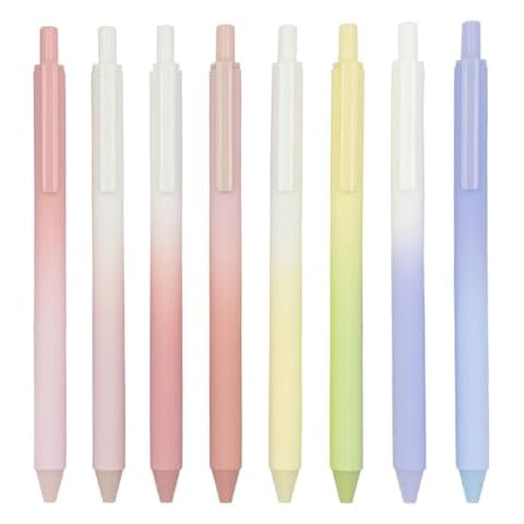 VideMundi Retractable Gel Pens,8ct Black Ink 0.5mm Fine Point Pens Comfort Grip Smooth Writing Pens with Aesthetic Gradient Color Barrel for Journaling Note Taking Office School Supplies Cover