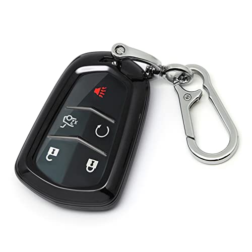 HAOYOUMEI key cover key chain.Advanced soft TPU key box is compatible with Cadillac STS CTS XT5 Escalade CT6 ATS SRX key 3/4/5/6 Buttons 360 Degree full protection key(Black Key Case + key chain set)