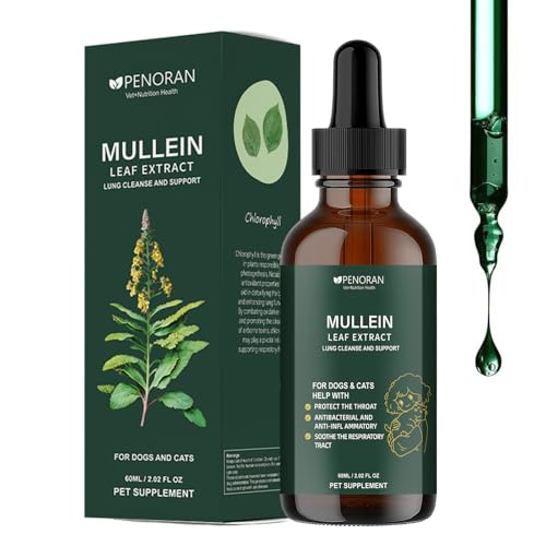 Pet Mullein Leaf Extract Drops for Dogs & Cats, Cough, Hoarseness, Easy Breathing, Lung Cleanse and Support, Better Lungs, Soothes Throat Discomfort - 100% Natural and Efficient 