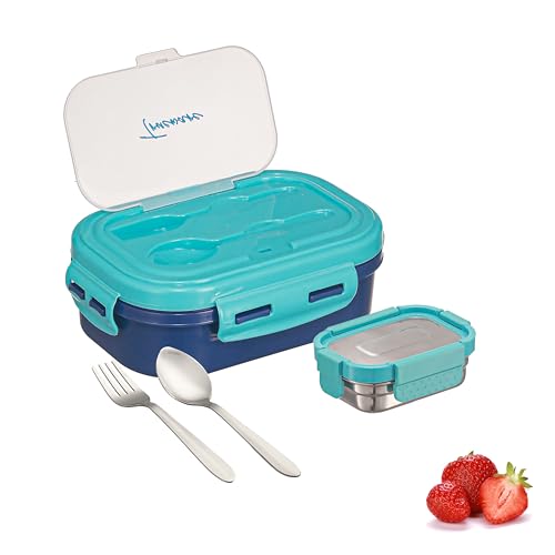 Image of Trueware Picaso Jr. Insulated Inner Steel Thermoware BPA Free, Airtight, Food Grade, 2 Containers Lunch Box 750 ML | for School, Kids, Boy & Girl | Hot Lunch Box