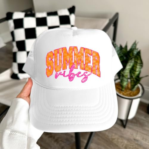 Image of Summer Vibes Graphic Adjustable Cap Women and Teens Classic 5 Panel Mesh Snap Back Trucker Hat