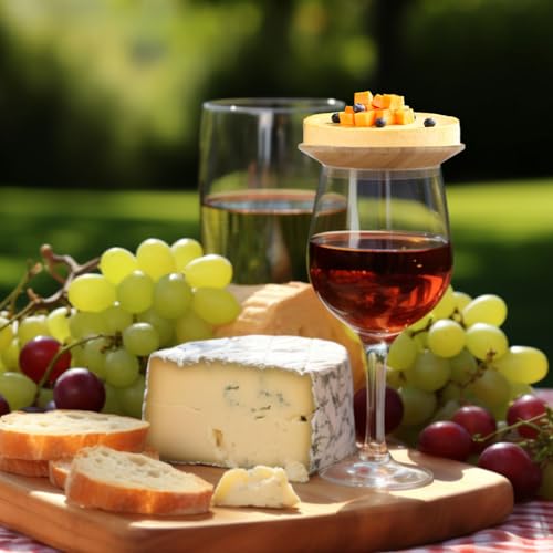 LINGJIA 3 Stück Wine Glass Topper Appetizer Plates Set, Charcuterie Topper Bamboo,Wooden Wine Glass Toppers, Charcuterie Cup, um Fliegen Mücken zu Verhindern, Party Abendessen Lieferungen